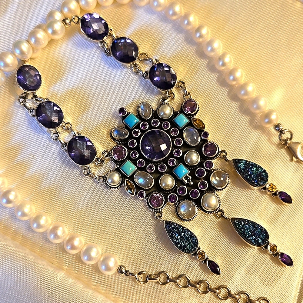 Rare 10 of 100 Nicky Butler SS necklace multi gemstone